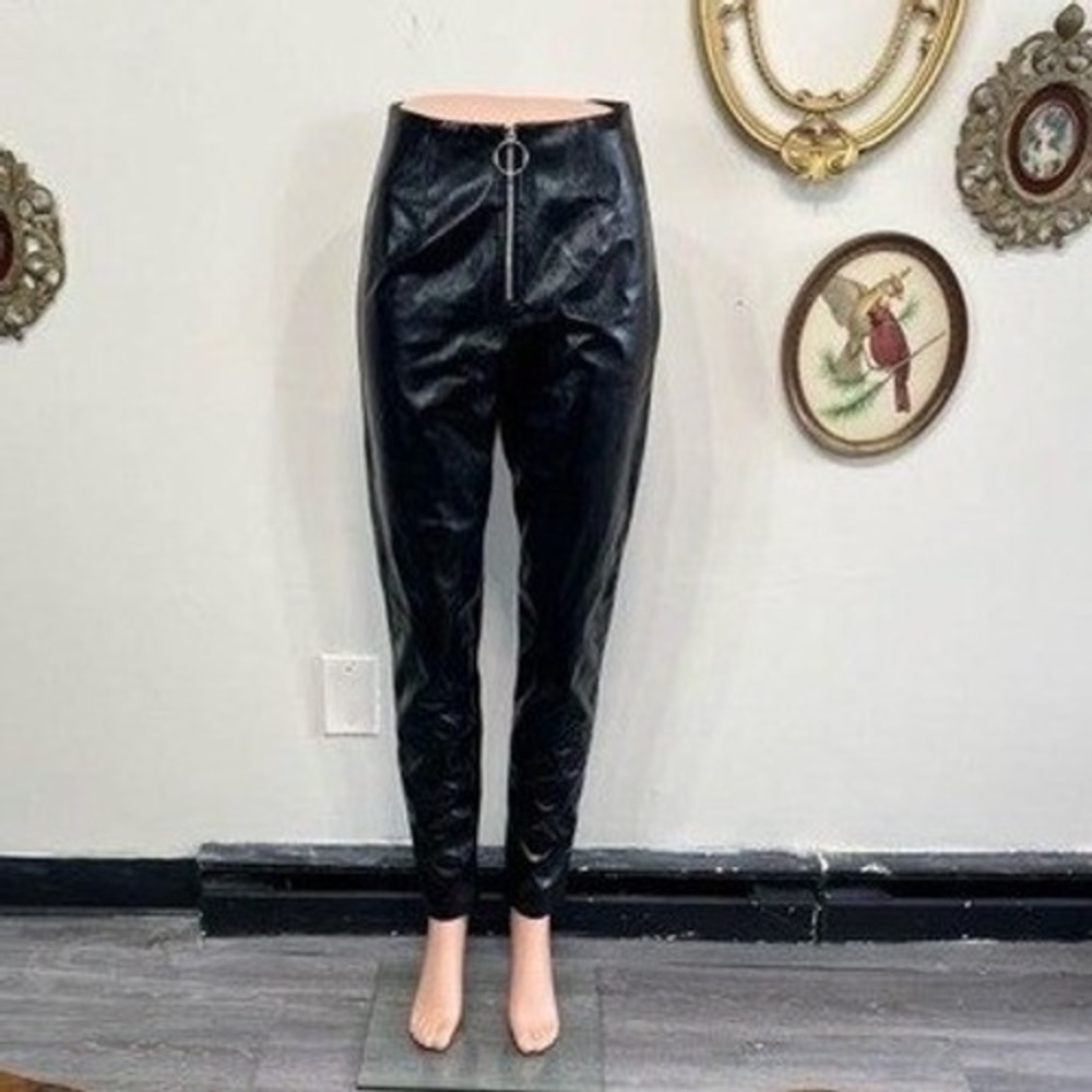 I.AM.GIA Black Faux Leather High-Waisted O-Ring Zip Pants - Size S